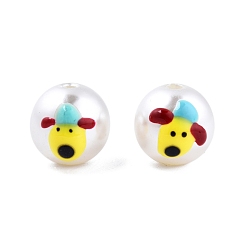 Yellow Animal Opaque ABS Plastic Imitation Pearl Enamel Beads, Round with Dog Pattern, Yellow, 11.5~12mm, Hole: 2mm