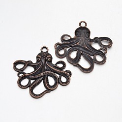 Red Copper Tibetan Style Alloy Big Pendants, Octopus, Cadmium Free & Nickel Free & Lead Free, Red Copper, 56.5x58.5x4mm, Hole: 4.5mm