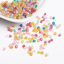 Mixed Color Transparent Acrylic Beads, AB Color, Faceted Round, Mixed Color, Mixed Color, 4x3.5mm, Hole: 1mm, about 16400pcs/500g