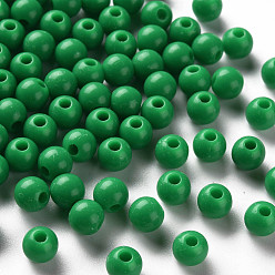 Green Opaque Acrylic Beads, Round, Green, 6x5mm, Hole: 1.8mm, about 4400pcs/500g