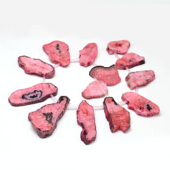 Flamingo Dyed Natural Agate Nuggets Beads Strands, Flamingo, 19~30x30~56x5~9mm, Hole: 2mm, about 13~15pcs/strand, 15.3 inch