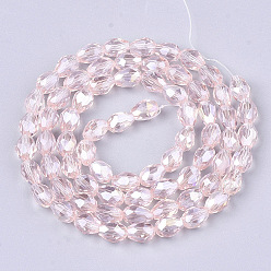 Pink Electroplate Glass Beads Strands, AB Color Plated, Faceted, Teardrop, Pink, 7.5~8x6mm, Hole: 1mm, about 66~68pcs/strand, 22.6 inch