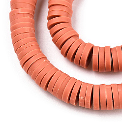 Coral Handmade Polymer Clay Beads Strands, for DIY Jewelry Crafts Supplies, Heishi Beads, Disc/Flat Round, Coral, 6x0.5~1mm, Hole: 1.8mm, about 290~320pcs/strand, 15.75 inch~16.14 inch(40~41cm)