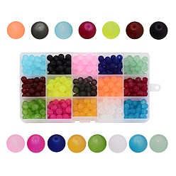Couleur Mélangete 1box 15 couleurs des perles de verre transparent, givré, ronde, couleur mixte, 4mm, trou: 1.3~1.6 mm, sur 100 pcs / couleur, 1500 pcs / boîte