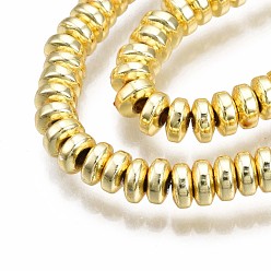 Golden Plated Electroplate Non-magnetic Synthetic Hematite Bead Strands, Rondelle, Golden Plated, 4x2mm, Hole: 1mm, about 180pcs/strand, 15.7 inch