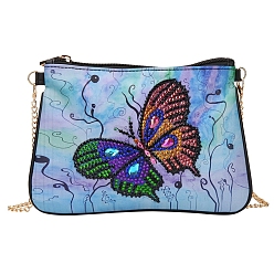 Butterfly DIY Zipper Crossbody Bag Diamond Painting Kits, including PU Bags, Resin Rhinestones, Diamond Sticky Pen, Tray Plate and Glue Clay, Rectangle, Butterfly Pattern, 140x200mm