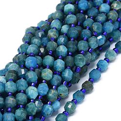 Apatite Natural Apatite Beads Strands, with Seed Beads, Faceted, Bicone, Double Terminated Point Prism Beads, 5~7x6mm, Hole: 0.8mm, about 48pcs/strand, 15.55 inch(39.5cm)