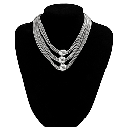 Platinum Brass Box Chains Multi-strand Necklaces, Triple CCB Plastic Beaded Necklace for Women, Platinum, 15.16 inch(38.5cm)