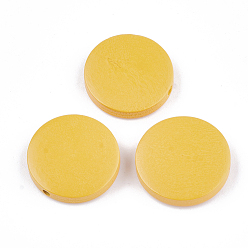 Gold Painted Natural Wood Beads, Flat Round, Gold, 19~20x4~5mm, Hole: 2mm