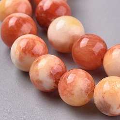 Orange Natural White Jade Beads Strands, Dyed, Round, Orange, 8mm, Hole: 1mm, about 50pcs/strand, 16 inch