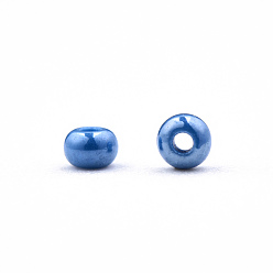 Морской Синий 11/0 чешский непрозрачный стеклянный бисер, lustered, круглые, Marine Blue, 2.2x1.5 мм, отверстие : 0.7 мм, о 500 г / мешок