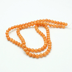 Tomato Natural Mashan Jade Round Beads Strands, Dyed, Tomato, 6mm, Hole: 1mm, about 69pcs/strand, 15.7 inch