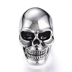 Antique Silver 304 Stainless Steel Finger Rings, Skull Rings, Size 8~12, Antique Silver, 18~22mm
