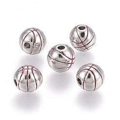 Real Platinum Plated Brass Enamel Beads, Long-Lasting Plated, Basketball, Real Platinum Plated, 9mm, Hole: 2.2mm