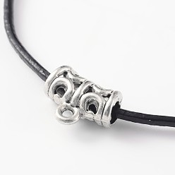 Black Adjustable Cowhide Leather Cord Pendant Necklaces, with Alloy Findings, Antique Silver, Black, 18.5 inch