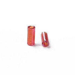 Crimson Tube AB-Color Plated Glass Bugle Beads, Transparent Colours Rainbow, Crimson, 4~4.5x2mm, Hole: 1mm, about 450g/bag, 14000pcs/bag