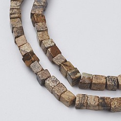 Picture Jasper Natural Picture Jasper Beads Strands, Cube, 4~4.5x4~4.5x4~4.5mm, Hole: 0.5mm, about 68~94pcs/strand, 15.3~15.9 inch(390~405mm)