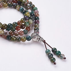 Indian Agate Natural Indian Agate Wrap Bracelets, with Alloy Findings, Four Loops, 30.3 inch(77cm)