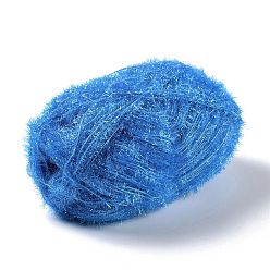 Bleu Dodger Fil à crocheter en polyester, fil frotté étincelant, pour lave-vaisselle, torchon, décoration artisanat tricot, Dodger bleu, 10~13x0.5mm, 218.72 verge (200m)/rouleau