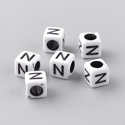 Letter N Opaque Acrylic Beads, Letter Style, Cube, Letter.N, 6x6x6mm, Hole: 3mm, about 3000pcs/500g