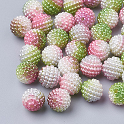 Lime Green Imitation Pearl Acrylic Beads, Berry Beads, Combined Beads, Rainbow Gradient Mermaid Pearl Beads, Round, Lime Green, 12mm, Hole: 1mm, about 200pcs/bag
