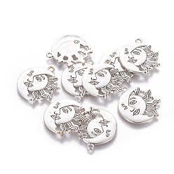 Antique Silver Tibetan Style Alloy Pendants, Cadmium Free & Lead Free, Sun and Moon, Antique Silver, 29x26x2mm, Hole: 2mm