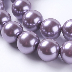 Old Rose Eco-Friendly Dyed Glass Pearl Round Beads Strands, Cotton Cord Threaded, Old Rose, 14mm, Hole: 0.7~1.1mm, about 30pcs/strand, 15 inch
