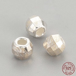 Silver 925 Sterling Silver Beads, Faceted, Round, Silver, 4x3mm, Hole: 1.5mm
