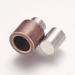 Brushed Red Copper 304 Stainless Steel Magnetic Clasps with Glue-in Ends, Column, Brushed Red Copper, 16x10mm, Hole: 6mm