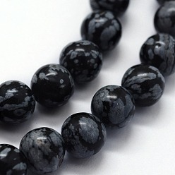 Obsidienne De Flocon De Neige Naturelles Obsidienne perles brins, ronde, 8mm, Trou: 0.8mm, Environ 47 pcs/chapelet, 14.96 pouce (38 cm)
