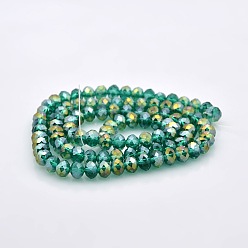 Bleu Vert Rondelle facettée demi-arc-en-ciel plaquée perles de verre, sarcelle, 6x4mm, Trou: 1mm, Environ 85 pcs/chapelet, 16 pouce