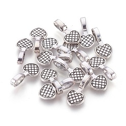 Antique Silver Tibetan Style Alloy Heart Carved Mesh Flat Pad Pendant Bails, Cadmium Free & Nickel Free & Lead Free, Antique Silver, 20x10x6mm, Hole: 7mm, about 1070pcs/1000g