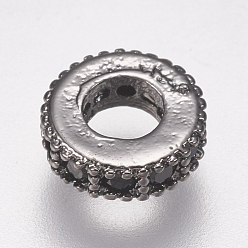 Bronze Micro cuivres ouvrent cubes entretoises de perles de zircone, plat rond, noir, gris anthracite, 6x2mm, Trou: 2.5mm