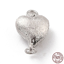 Platinum Rhodium Plated 925 Sterling Silver Magnetic Clasps, With Jump Rings, Textured Heart, Platinum, 12x9x5mm, Hole: 1.2mm