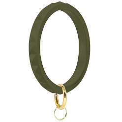 Темно-оливково-зеленый Силиконовый браслет, с пружинным кольцом из сплава, золотые, темно-оливковый зеленый, 14x7.5 см