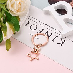 Rose Gold Iron Star Keychain, with Alloy Split Key Rings, Rose Gold, 6.9cm