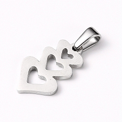 Stainless Steel Color 304 Stainless Steel Pendants, Heart with Heart, Stainless Steel Color, 18x11x1.5mm, Hole: 6x3mm