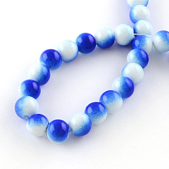 Blue Two-Color Baking Painted Glass Bead Strands, Round, Blue, 8mm, Hole: 1.3~1.6mm, about 104pcs/strand, 32.7 inch