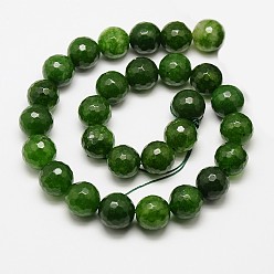 Dark Green Natural Malaysia Jade Bead Strands, Faceted Round Dyed Beads, Dark Green, 12mm, Hole: 1mm, about 30pcs/strand, 14.5 inch