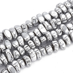 Plaqué Gris Galvanoplastie non magnétiques hématite synthétique brins de perles, nuggets, platinée, 5~10x4.5~5.5x4mm, Trou: 1mm, Environ 105 pcs/chapelet, 14.9 pouce