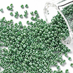 Medium Sea Green Glass Seed Beads, Opaque Colors Lustered, Round, Medium Sea Green, 2mm, Hole: 1mm, about 30000pcs/pound