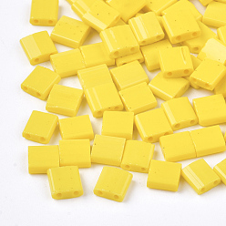 Gold 2-Hole Opaque Glass Seed Beads, Rectangle, Gold, 5x4.5~5.5x2~2.5mm, Hole: 0.5~0.8mm