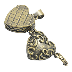 Antique Bronze Heart Brass Enamel Prayer Box Pendants, Lead Free and Nickel Free, Antique Bronze, 18.7x21x10mm, Hole: 4mm