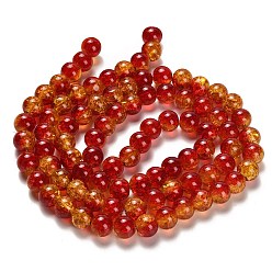 Tomato Spray Painted Crackle Glass Beads Strands, Round, Two Tone, Tomato, 10mm, Hole: 1.3~1.6mm, about 80pcs/strand, 31.4 inch