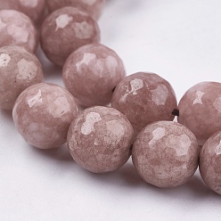 Camel Natural Jade Bead Strands, Dyed, Faceted, Round, Camel, 10mm, Hole: 1mm, 38pcs/strand, 14.5 inch