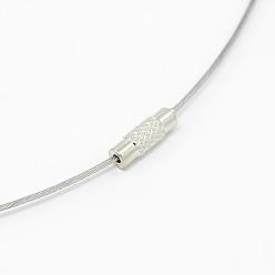 Silver 201 Stainless Steel Wire Necklace Cord, Nice for DIY Jewelry Making, with Brass Screw Clasp, Silver, 17.5 inch, 1mm, clasp: 12x4mm