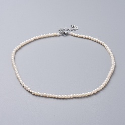 White Natural Freshwater Pearl Necklaces, with 304 Stainless Steel Chain Extender and Kraft Paper Cardboard Jewelry Boxes, White, 14.17~15.55 inch(36~39.5cm)