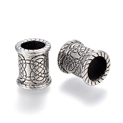 Antique Silver Column 304 Stainless Steel Large Hole Beads, Antique Silver, 15x13mm, Hole: 8.5mm