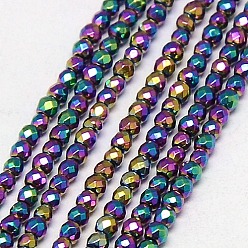 Multi-color Plated Electroplate Non-magnetic Synthetic Hematite Beads Strands, Faceted, Round, Grade A, Multi-color Plated, 4mm, Hole: 1mm, about 100pcs/strand, 16 inch