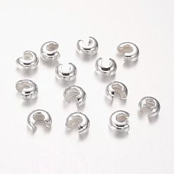 Silver Brass Crimp Beads Covers, Nickel Free, Silver Color Plated, Size: About 5mm In Diameter, Hole: 1.5~1.8mm